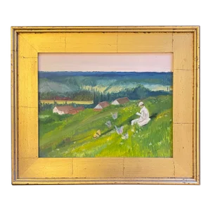1990s Young Woman Reading a Book on a Hillside, Framed