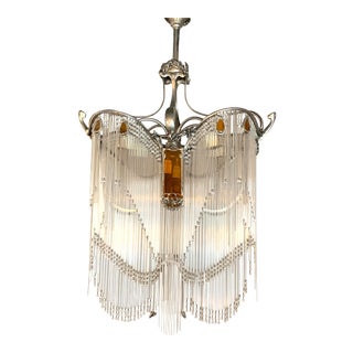 Vintage 1970's Art Nouveau Crystal Chandelier For Sale