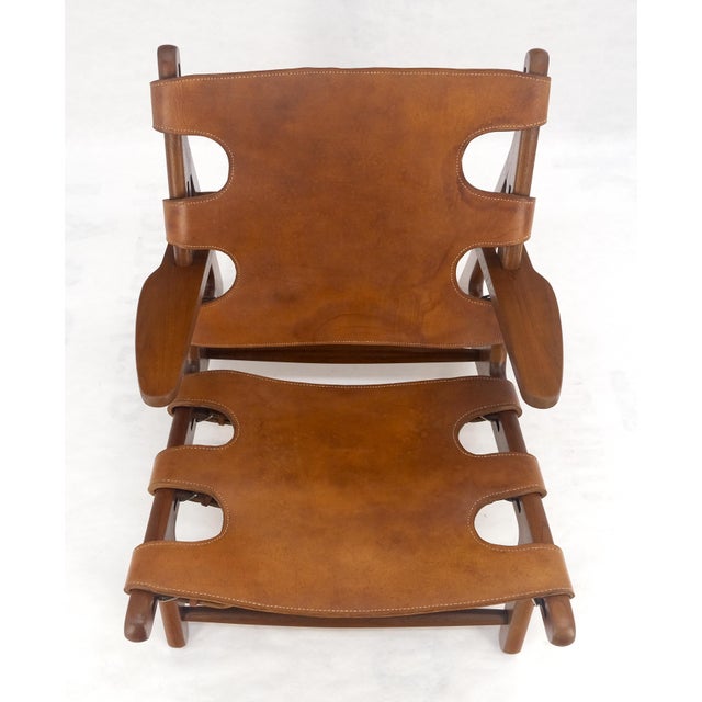 Hunting Chair in Teak Thick Leather Upholstery Lounge Chair MINT For Sale - Image 13 of 18