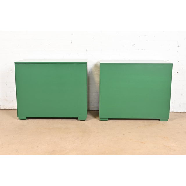 Thomasville Mid-Century Hollywood Regency Campaign Green Lacquered Bar Cabinets, Newly Refinished For Sale - Image 12 of 13