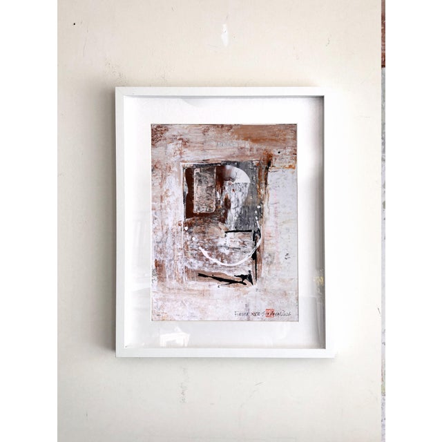 2020s Fiesta. XVII One of a Kind White Framed Modern Shades of Brown Painting For Sale - Image 5 of 7