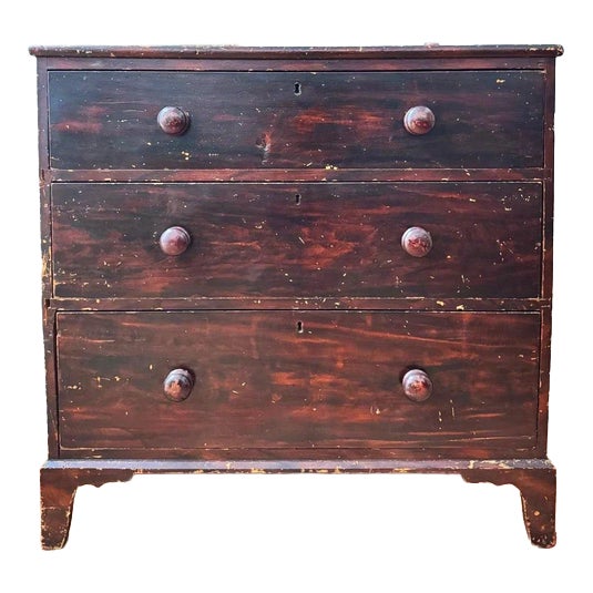 19th Century Dark Scumbled Pine Chest of Drawers For Sale