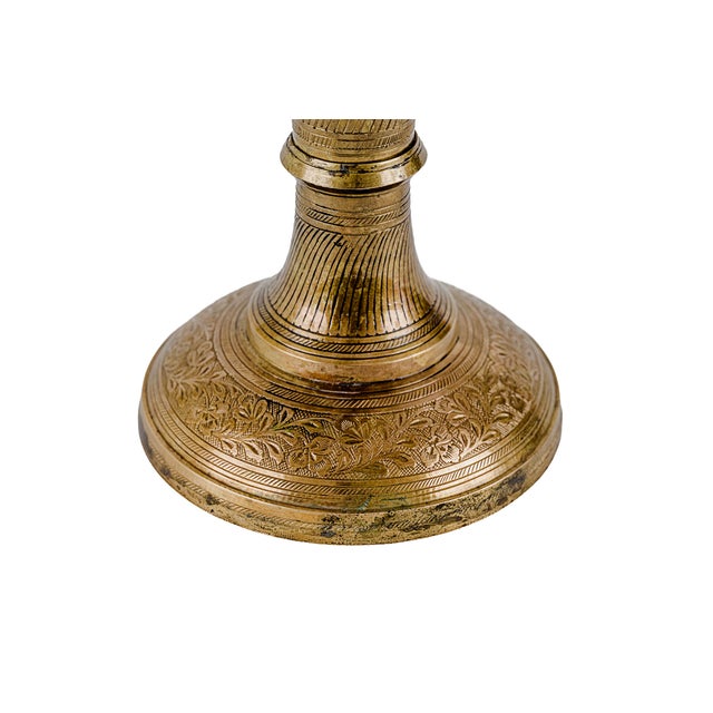 Vintage Mid-Century Indian Nakkashi Etched Brass Vase 18" For Sale - Image 10 of 12