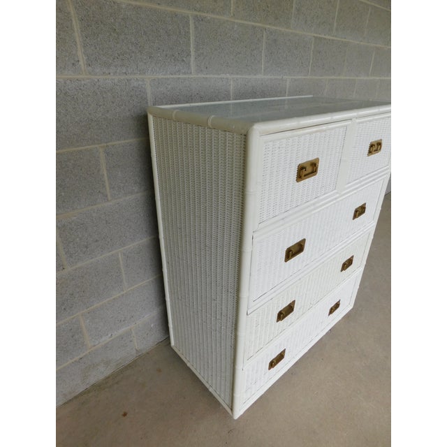 Faux Bamboo Campaign Style Wicker Chest Coastal Style Attributed to Henry Link For Sale - Image 14 of 14