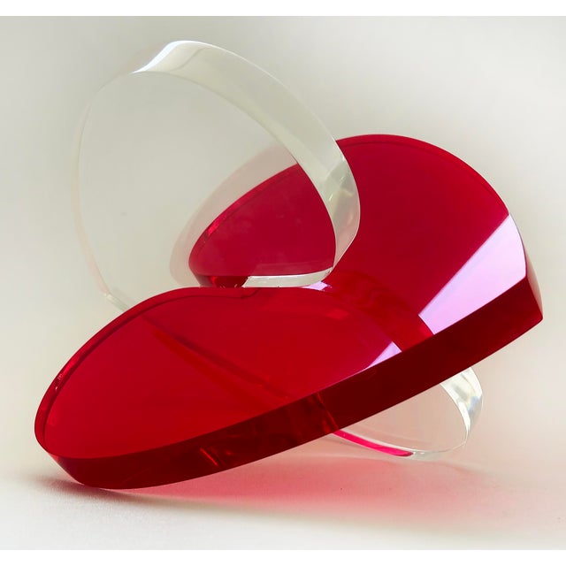 Michael Gitter Clear and Red Lucite Interlocking Hearts "Love Sculpture" For Sale In Miami - Image 6 of 10