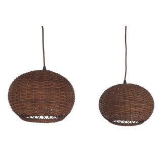 Vintage Dutch Rattan Pendant Lights, 1950s, Set of 2 For Sale