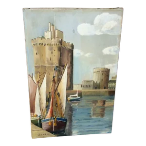 Early 20th Century French Maritime Scene Signed Oil Painting on Canvas