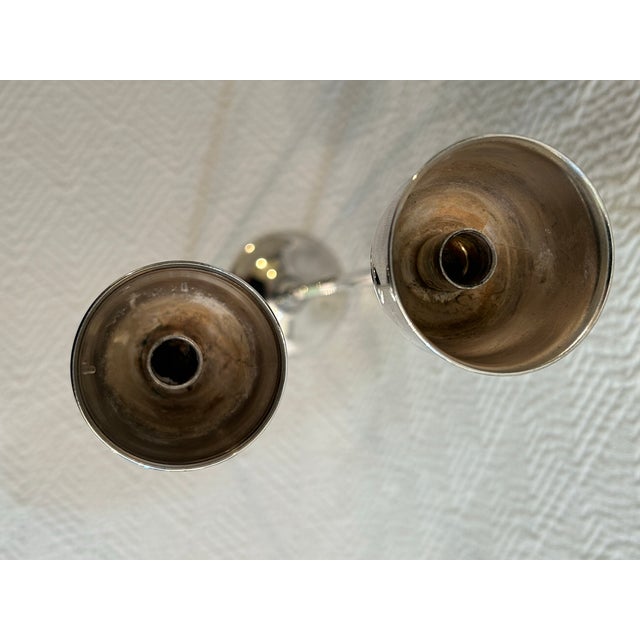 Silver Vintage 1970’s Italian Silver Plate Tall Candleholders With a Set of 12 Candles For Sale - Image 8 of 9