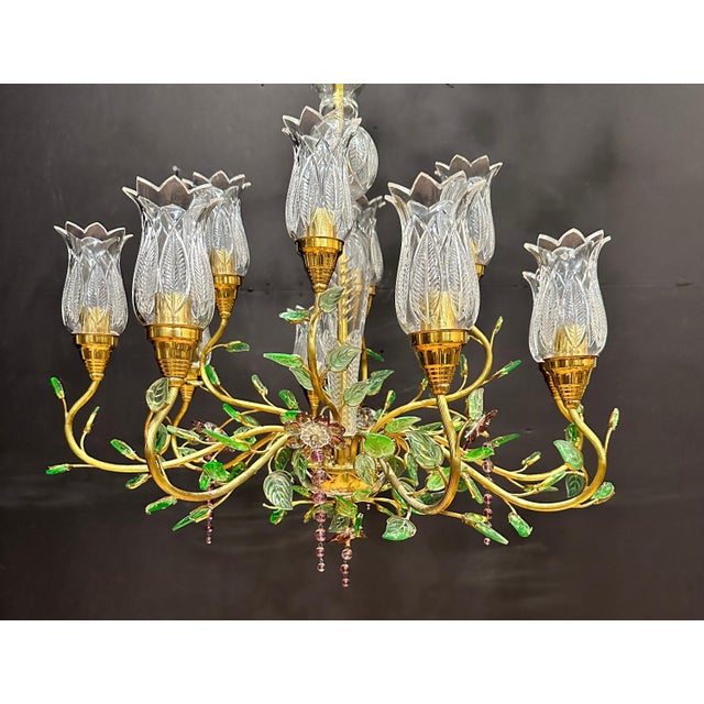 Mid-Century Modern 1970s Maison Baguès Style Gilt Bronze And Cut Glass Chandelier For Sale - Image 3 of 10