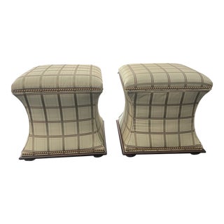 Hickory Chair Co Charles Hassocks Ottomans - Pair For Sale