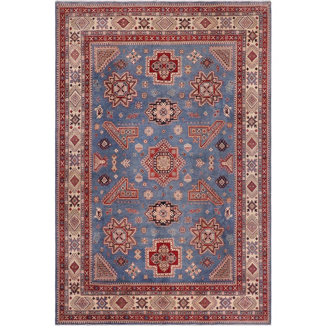 Rustic Kazak Light Blue/Beige Wool Rug - 10'2''x12'10'' For Sale - Image 9 of 10