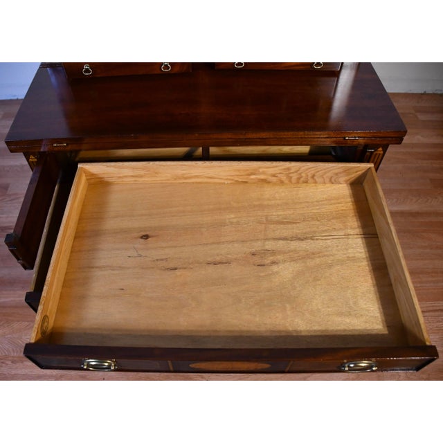 Wood 1920 Antique English Edwardian Mahogany Inlaid Secretary / Tambour Writing Desk For Sale - Image 7 of 13