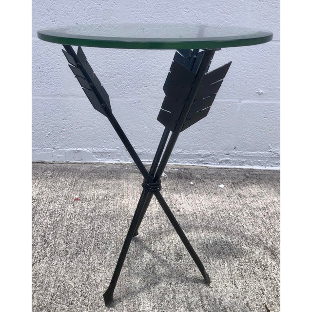 Mid-Century Modern Vintage Mid Century Black Iron & Glass Arrow Side/End Accent Table For Sale - Image 3 of 7