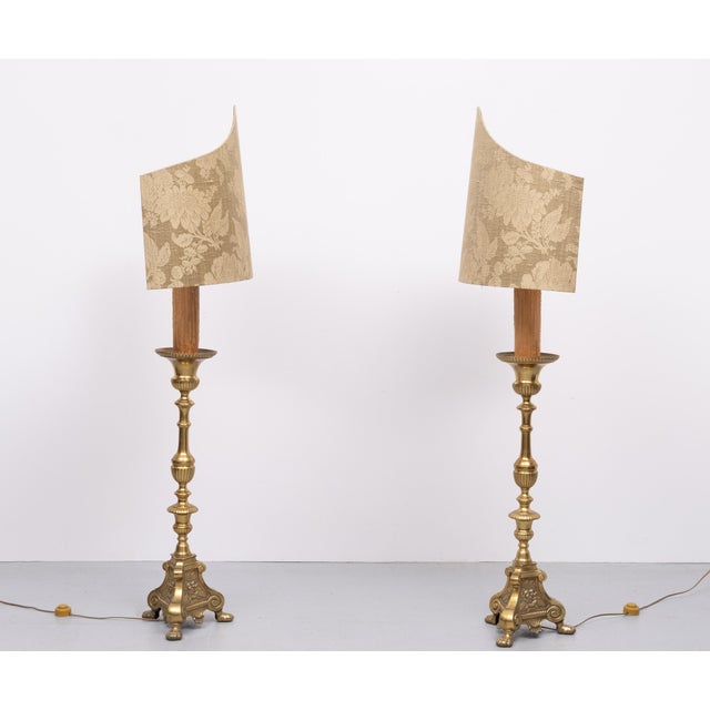 Stunning pair of 18th century Dutch Brass altar candlesticks. converted to beautiful Floor lamps. Hand made half round...