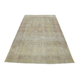 Tabriz Rug 9’3” X 12’4” Beige Wool Vintage Distressed Hand-Knotted Carpet For Sale