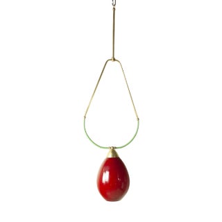 Pendant with Brass Scales-Shaped Frame & Thick Murano Glass Diffuser in Red-Purple For Sale
