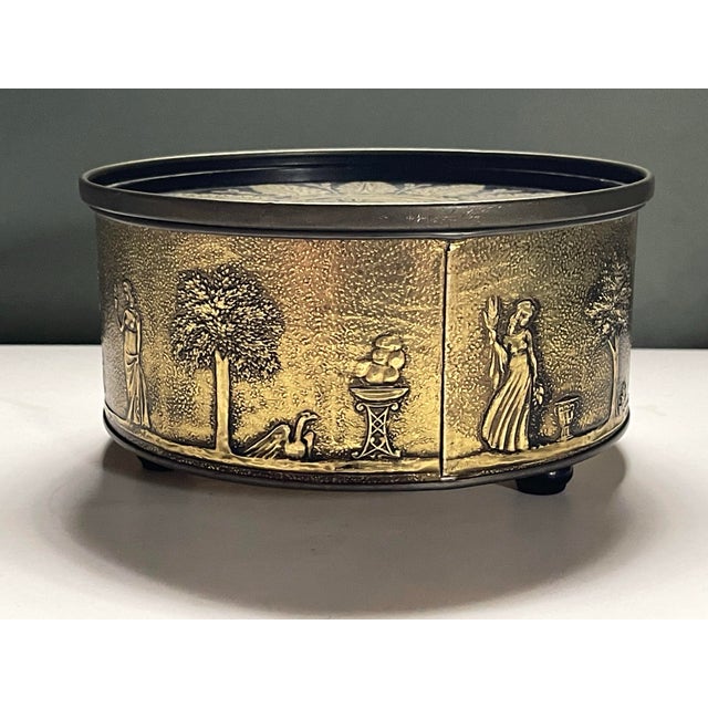 1930s Mid 20th Century Black & Gold Classical Footed Tin For Sale - Image 5 of 8