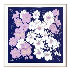 Orchid Cascade, Hand Silk-Screened Framed Botanical Art Print, Indigo Blue and Mauve