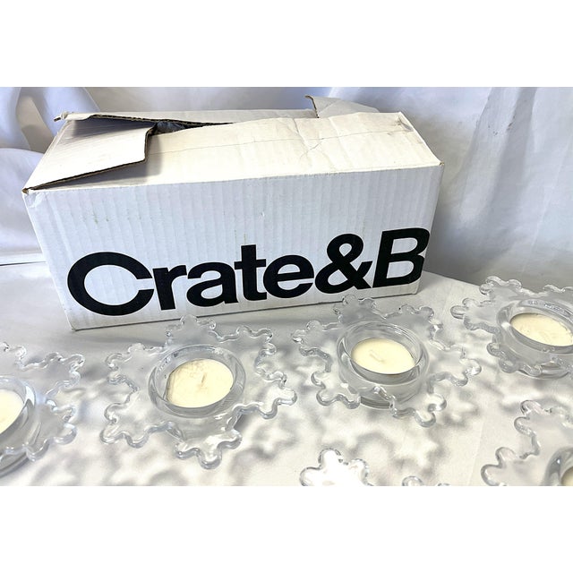 Transparent Crate and Barrel Glass Snowflake Tealight Candles- Set of 8 in Box For Sale - Image 8 of 12
