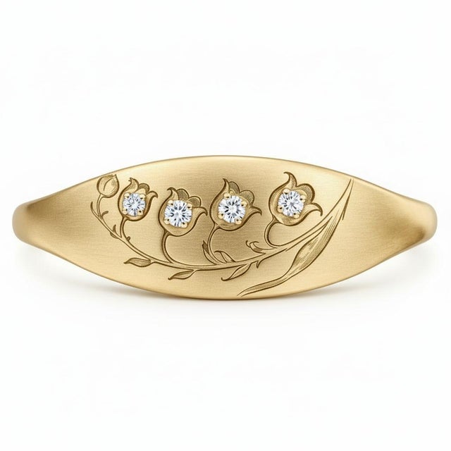 Not Yet Made - Made To Order Lily of the Valley Botanical Signet Ring in Silver, Gold, Size 8 For Sale - Image 5 of 11