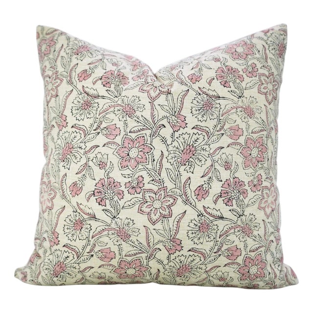 Fabdivine Jarul Block Print Pillow Cover 16x16 Inch Linen Blend Handmade Accent Cushion For Sale