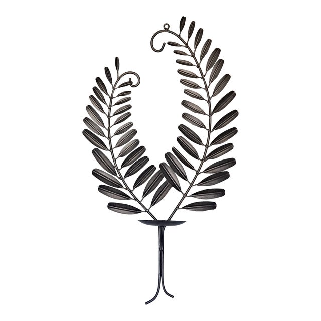 1960s Vintage Wrought Iron Tall Candle Holder Wall Decor For Sale