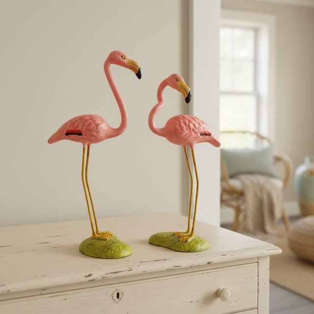 Vintage Mexican Paper Mache Flamingos Pair-Tonala Folk Art-Figurines-Tropical For Sale - Image 10 of 11