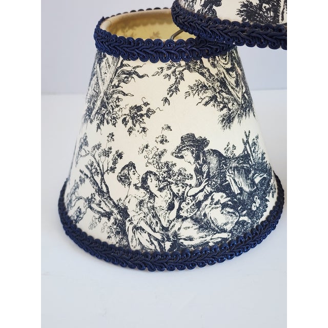 French Toile Black and White Chandelier Shades - Set of 5 For Sale - Image 9 of 12