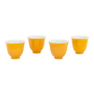 Chinese Yellow Glazed Porcelain Tea Bowls, 4 For Sale