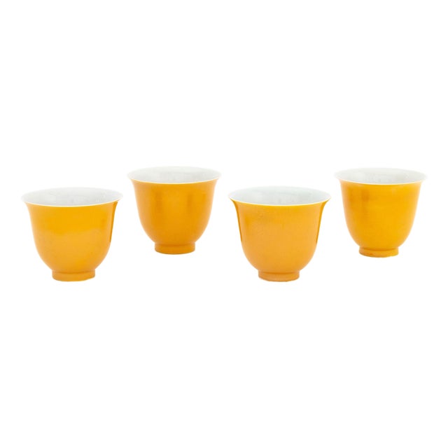 Chinese Yellow Glazed Porcelain Tea Bowls, 4 For Sale