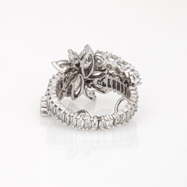 Stylish vintage mid century mixed cut diamond band crafted in 900 platinum (circa 1950s to 1960s). Marquise, round and...