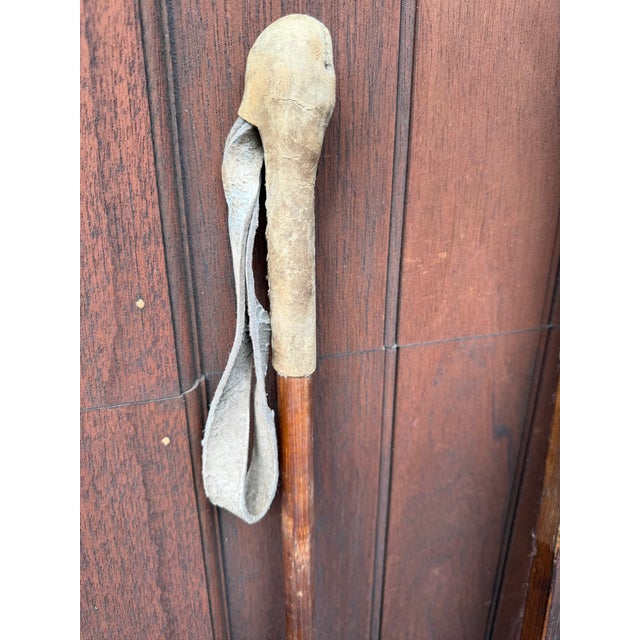 Cabin Antique Wooden Skis With Original Bamboo Ski Poles – Early 20th Century Nordic Ski Set – Rustic Ski Lodge & Cabin Wall Decor For Sale - Image 3 of 18