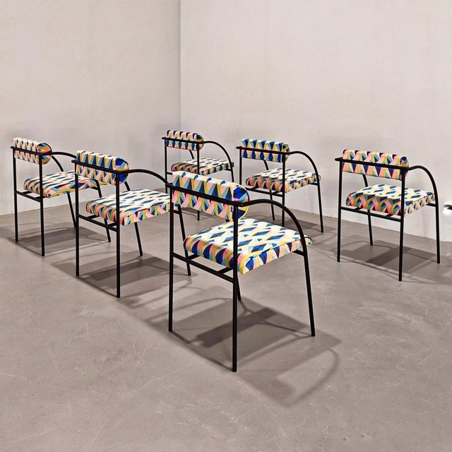 Bieffeplast Armchairs Mod. Vienna in Velvet Fabric and Geometric Pattern by Rodney Kinsman for Bieffeplast, Set of 6 For Sale - Image 4 of 18