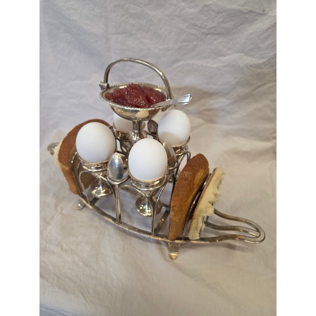 Sheffield Antique Sheffield Silverplate Toast Rack With Egg Cups, England, 19th Century For Sale - Image 4 of 18