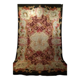 Antique French Aubusson Rug, Handwoven Wool, Floral Design, Powdered-Blue & Rose, 9' X 14' For Sale