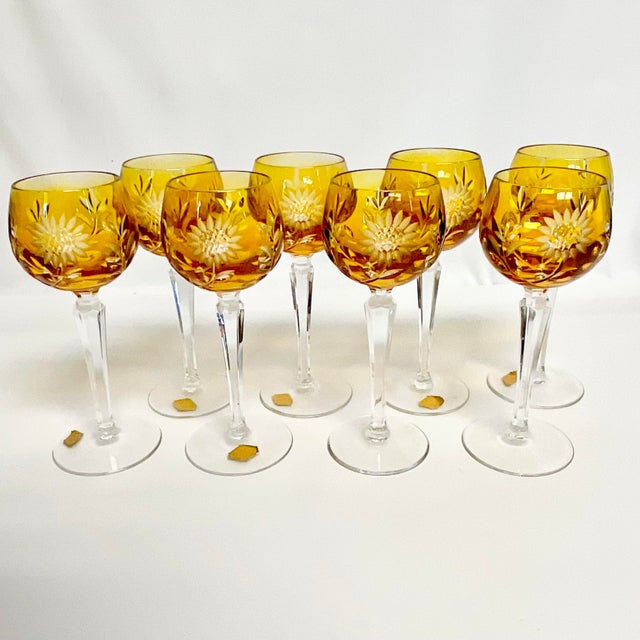Mid-Century Hollywood Regency German Natchtmann Traube Cut Crystal Wine Glasses - Set of 8 For Sale - Image 6 of 13