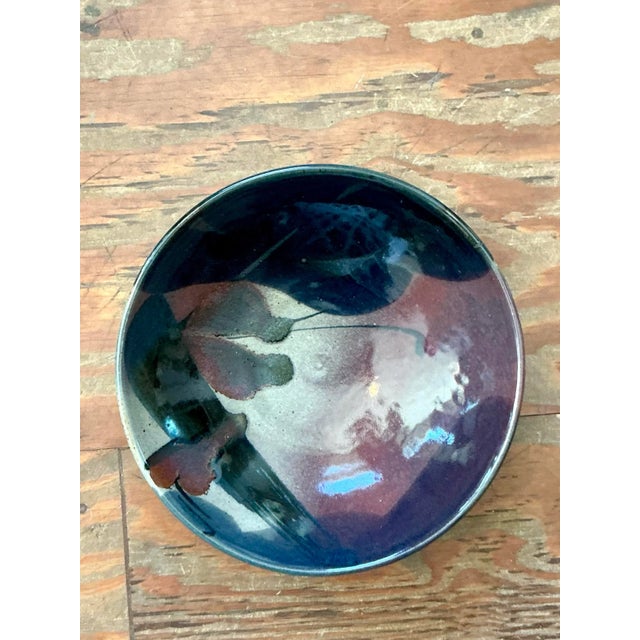 Ink Blue Vintage Boho Studio Pottery Bowl For Sale - Image 8 of 8