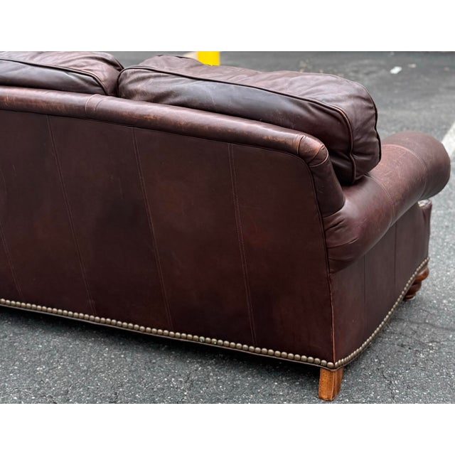 Animal Skin Hickory Galleries by Wesley Hall Rolled Arm Leather Sofa For Sale - Image 7 of 10