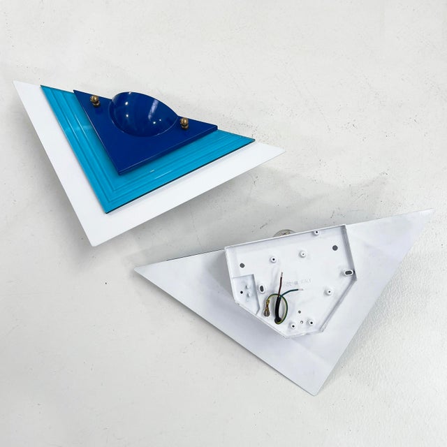 Blue Postmodern Blue Wall Lamps, 1980s, Set of 2 For Sale - Image 8 of 10