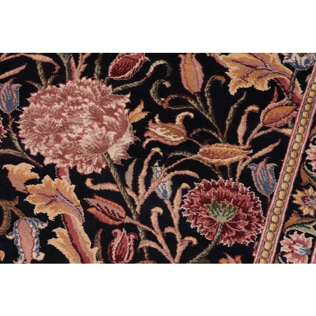 Floral 1990's Pak-Persian Black/Black Wool Rug - 3'0'' X 5'1'' For Sale In New York - Image 6 of 9