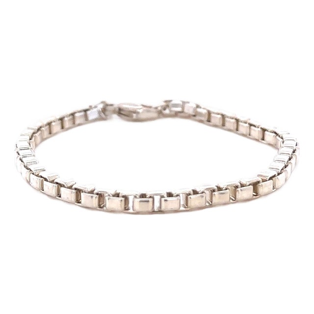 Tiffany & Co. Sterling Silver Venetian Square Link Chain Bracelet 14g For Sale