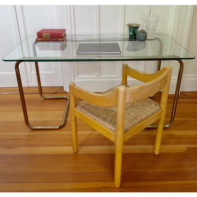 Late 20th Century Vintage 1970s/1980s Postmodern Tubular Brass and Glass Console Table, Desk, or Small Dining Table For Sale - Image 5 of 8