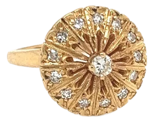 Mid 20th Century Diamonds 14k Yellow Gold Fancy Round Floral Ring - Size 4.5