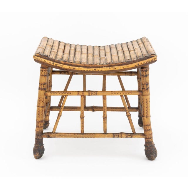 Liberty and Company Thebes Style Bamboo Stool, circa 1900. 14.75" H x 16" W x 13" D. Provenance: From a New York City Estate.
