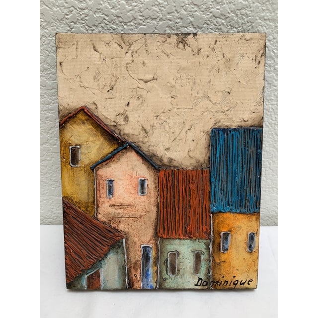 Tan Vintage Rustic Textured Painting on Wood For Sale - Image 8 of 10