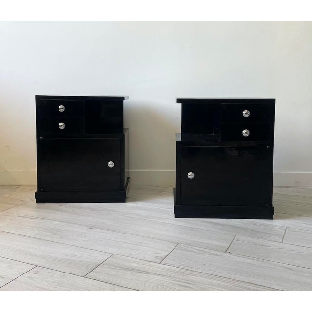 Art Deco Bedside Tables in Black Lacquer, 1940s, Set of 2 For Sale - Image 3 of 15
