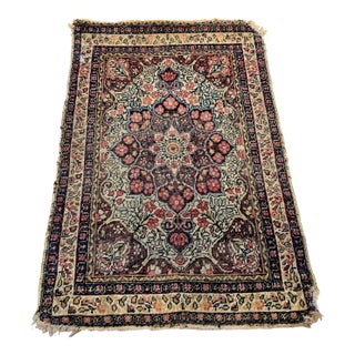 19th Century Kerman Lavar Rug, Handwoven Floral Pattern, Ivory & Burgundy, 2’ X 3’ For Sale