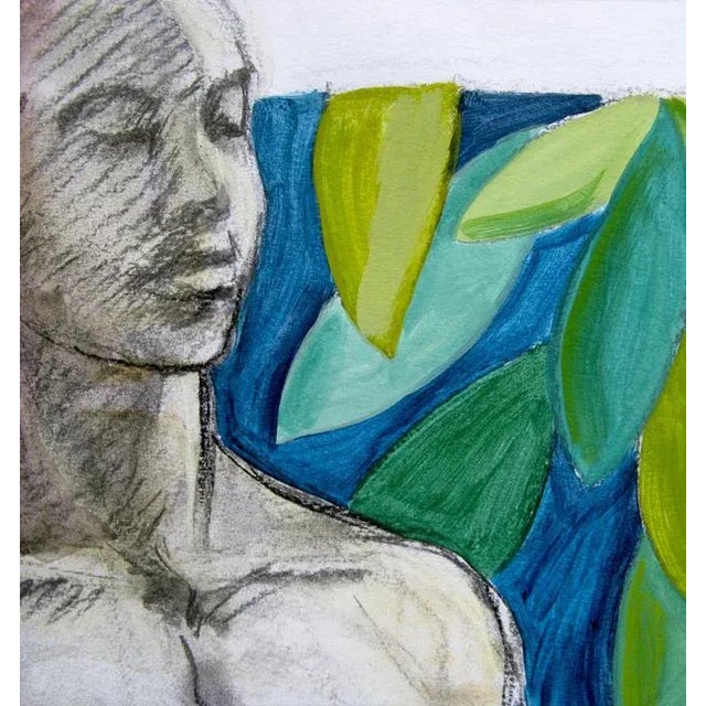 Contemporary Colorful Figure Sketch With Foliage Original Painting For Sale - Image 3 of 6