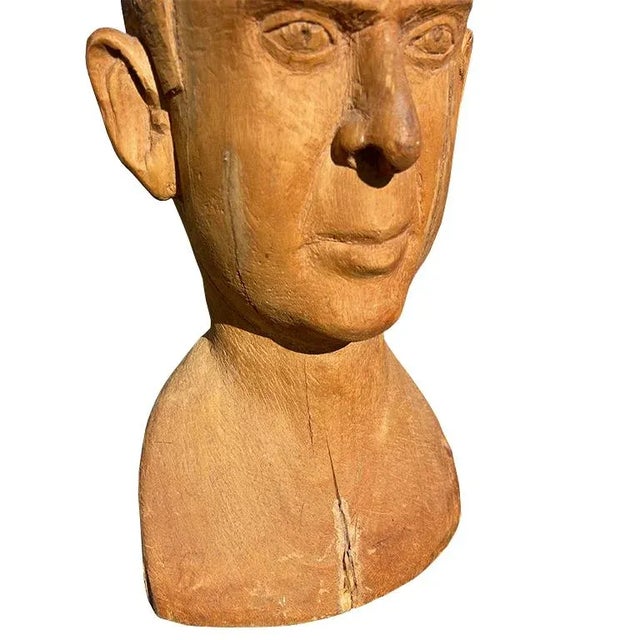 Mid 20th Century Mid-Century Hand-Carved Wooden Male Bust Sculpture — Jonathan Parks Estate For Sale - Image 5 of 11