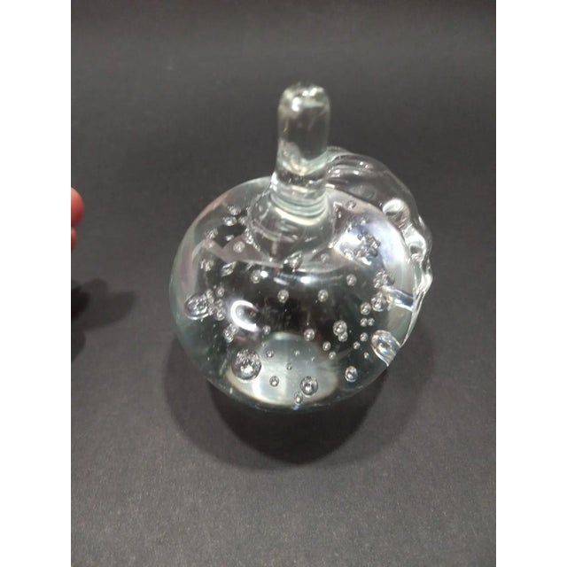 Transparent 1960s Vintage Hand Blown Lead Crystal Taiwan Apples Bubbles Paper Weights- Set of 2 For Sale - Image 8 of 9